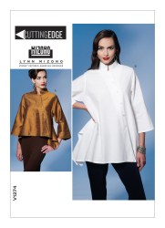 1274 VOGUE LYNN MIZONO LOOSE COLLAR ASYMMETRY DRAPE TOP PATTERN XS-XXL 2 sizes choice